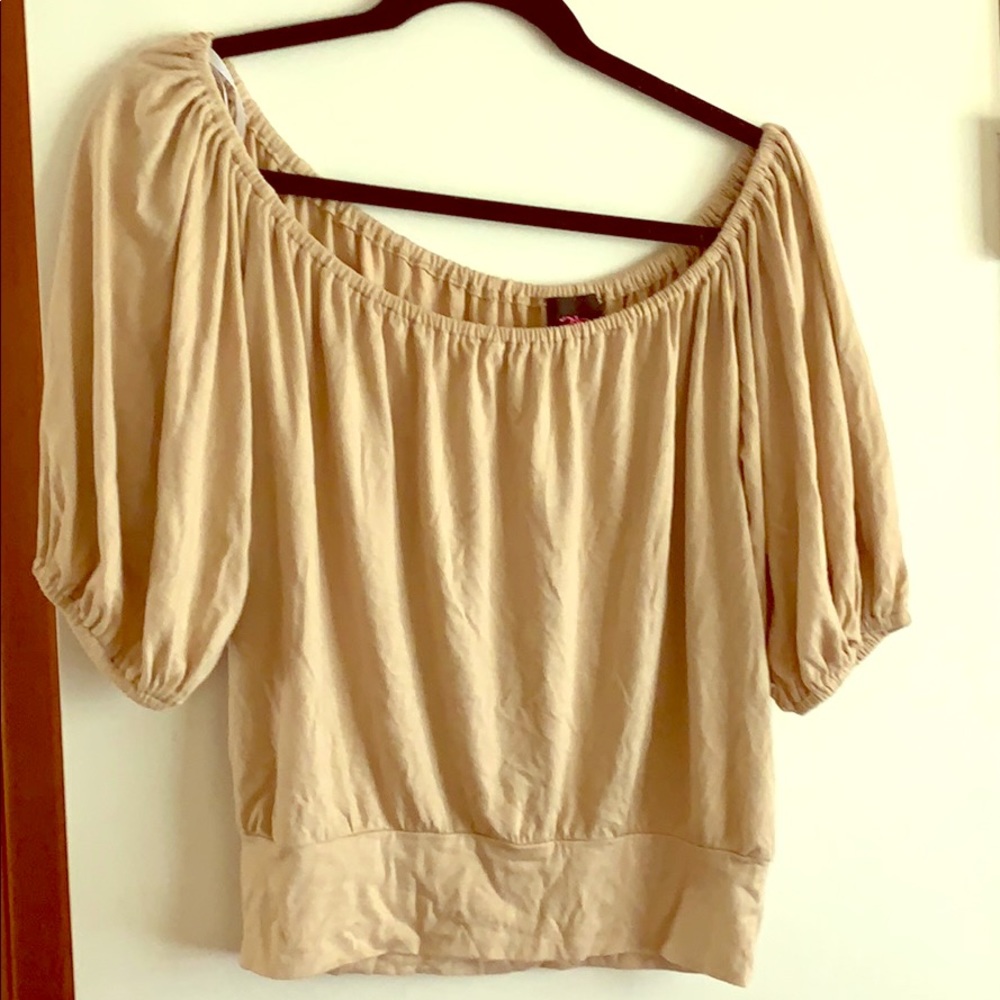 Bebe pleated tan shirt